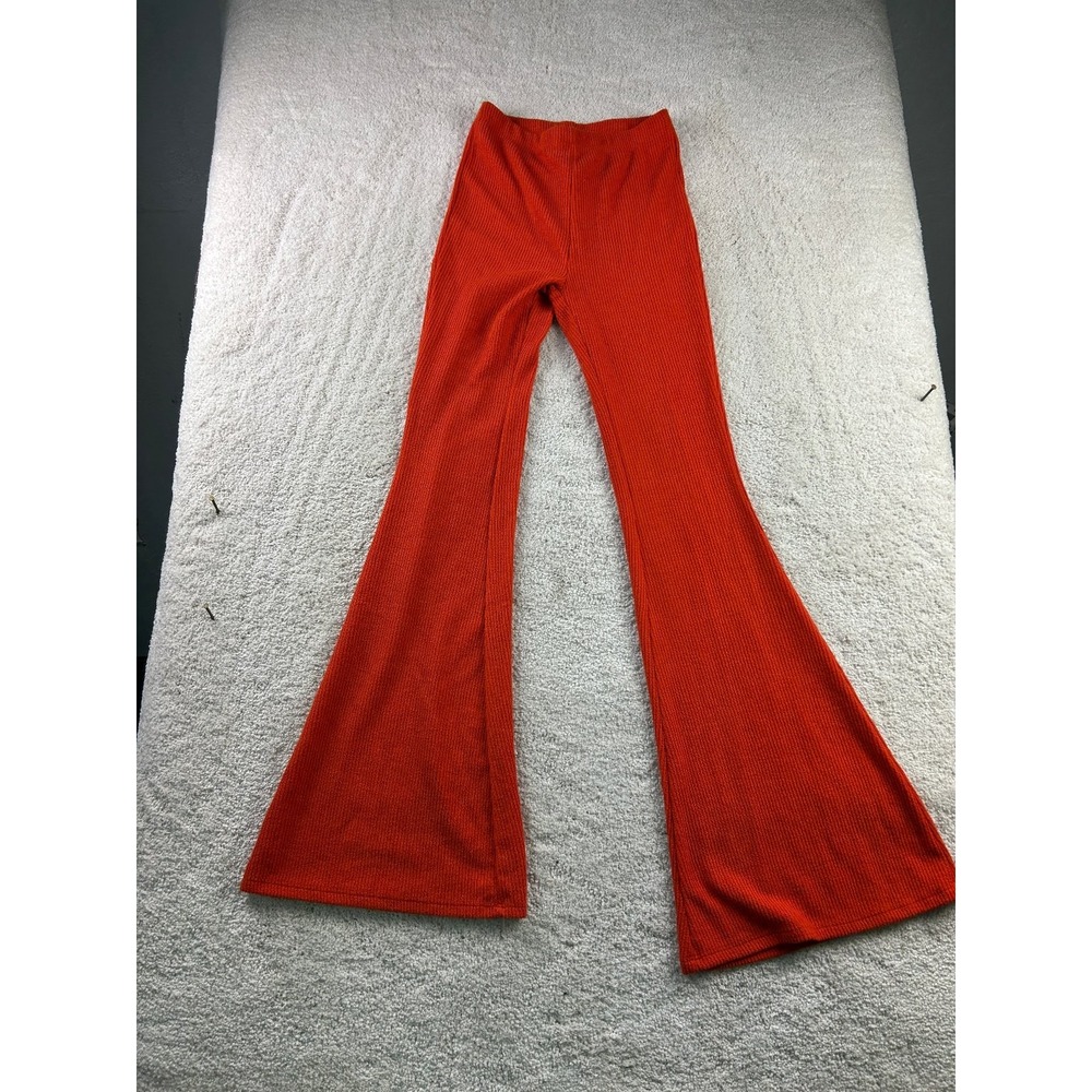 Fashion Nova Women's Orange Ribbed Flared Pants Size‎ S Stretch